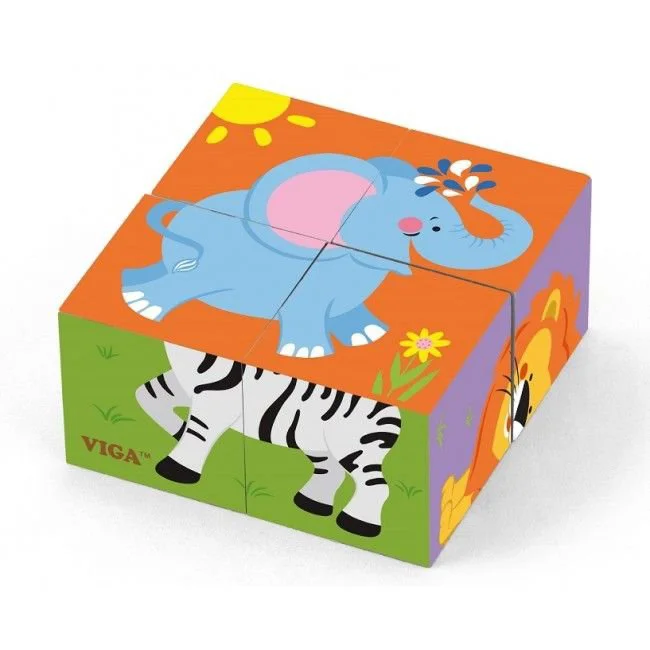 Cub-puzzle pe 6 parti din lemn Viga Toys Wild Animals foto