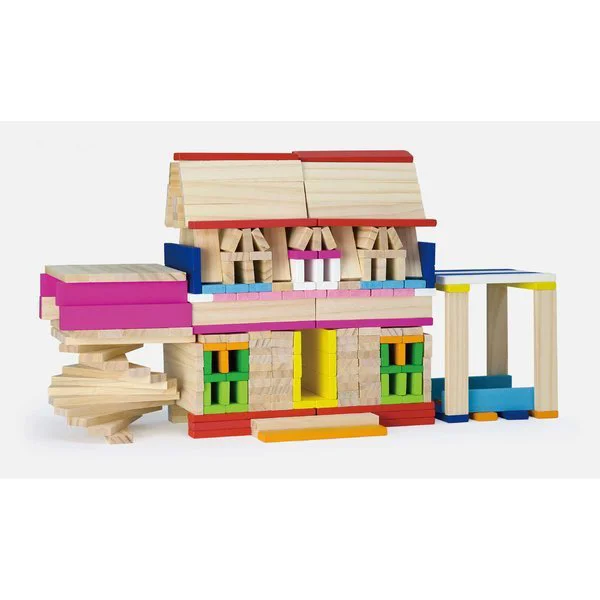 Set de constructie din lemn educativ Viga Toys Architecture Blocks, 250 piese