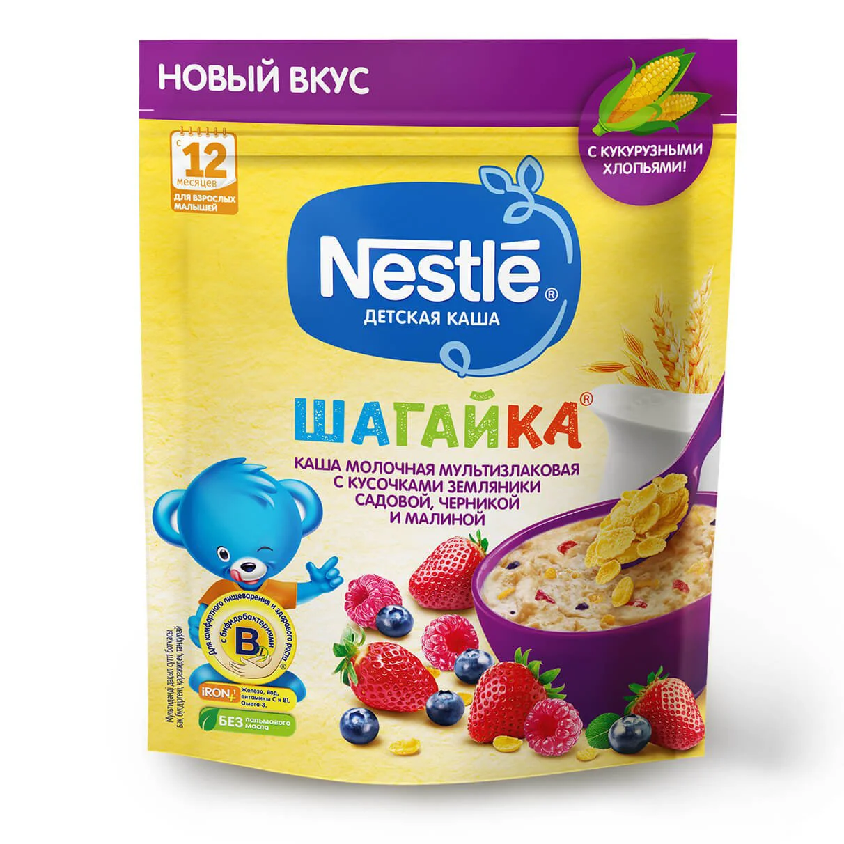 Terci multicereale cu lapte Nestle Шагайка cu fragi, afine si zmeura (12+ luni), 190 g foto