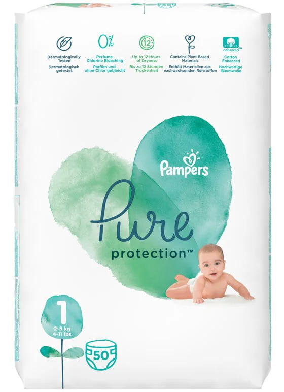 Подгузники Pampers Pure Protection 1 (2-5 кг), 50 шт. foto