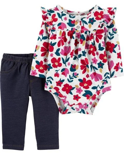Carter's Set 2 piese Flori - pantaloni si body foto