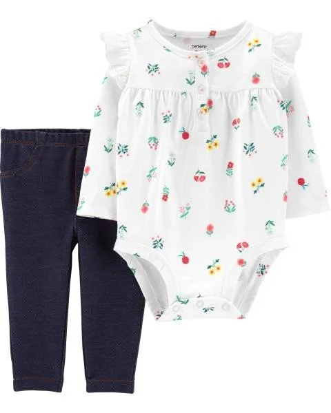 Carter's Set 2 piese - pantaloni si body alb cu flori foto