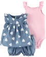Carter's Set 3 piese Inimioare - body, bluza si pantaloni scurti foto