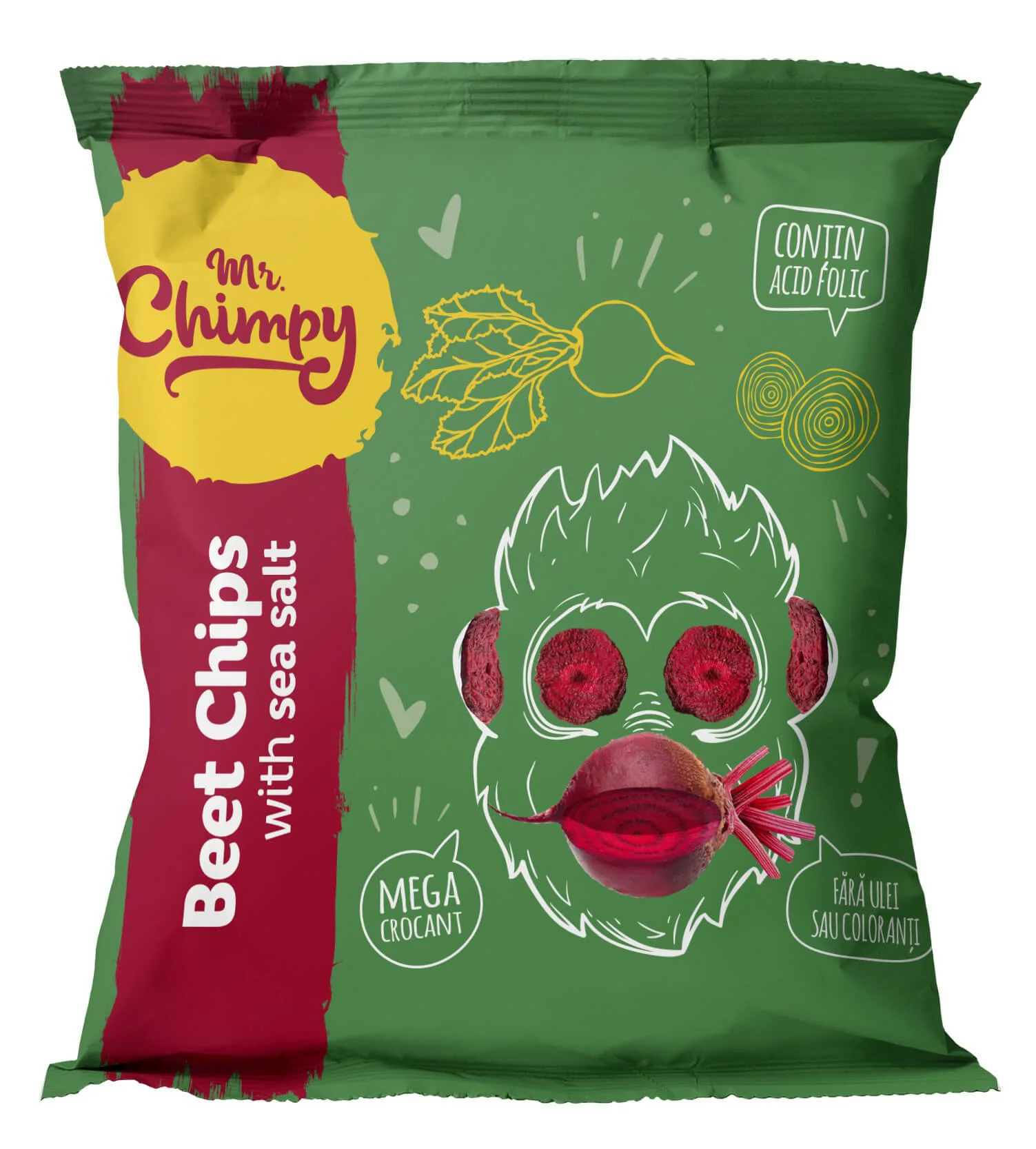Chips-uri de sfecla rosie Mr. Chimpy cu sare de mare (3+ ani), 15 g foto