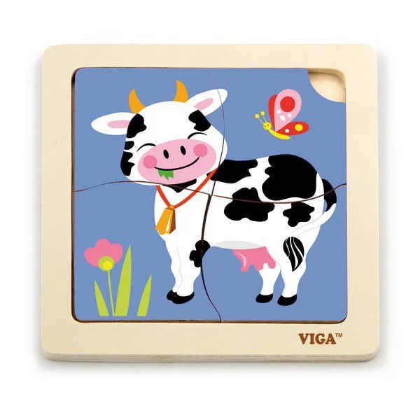 Puzzle din lemn Viga Toys Vacuta, 4 piese foto