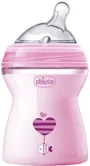 Biberon din plastic Chicco Natural Feeling Pink cu tetina din silicon, 250 ml foto