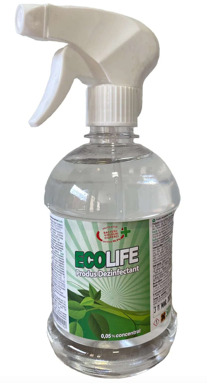 Dezinfectant lichid Ecolife pentru maini si suprafete cu Clor 0.05%, 500 ml