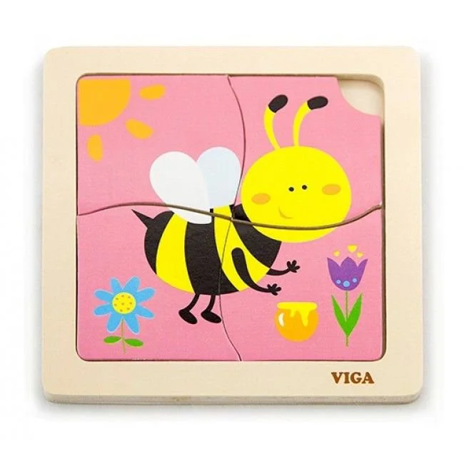 Puzzle din lemn Viga Toys Albina, 4 piese foto