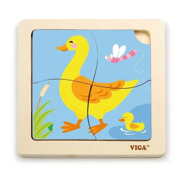 Puzzle din lemn Viga Toys Ratusca, 4 piese foto