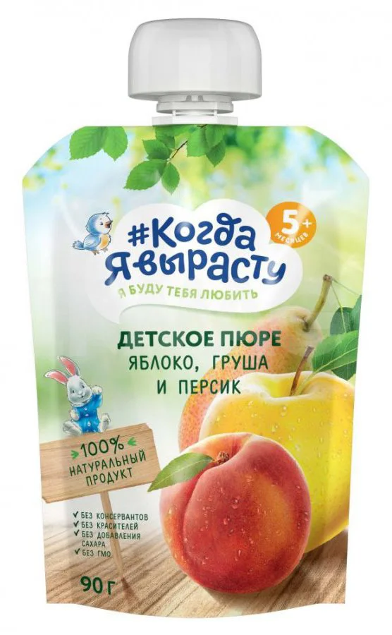 image for Пюре Когда Я вырасту яблоко, груша и персик (5+ мес.), 90 г foto