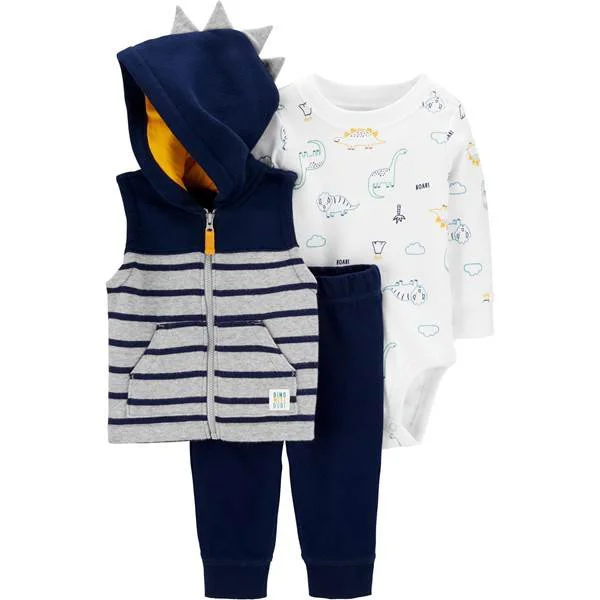 Carter's Set 3 piese Dinozaur - vesta, body si pantaloni foto