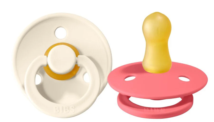 Set 2 suzete rotunde BIBS Ivory/Coral din latex (6-18 luni) foto
