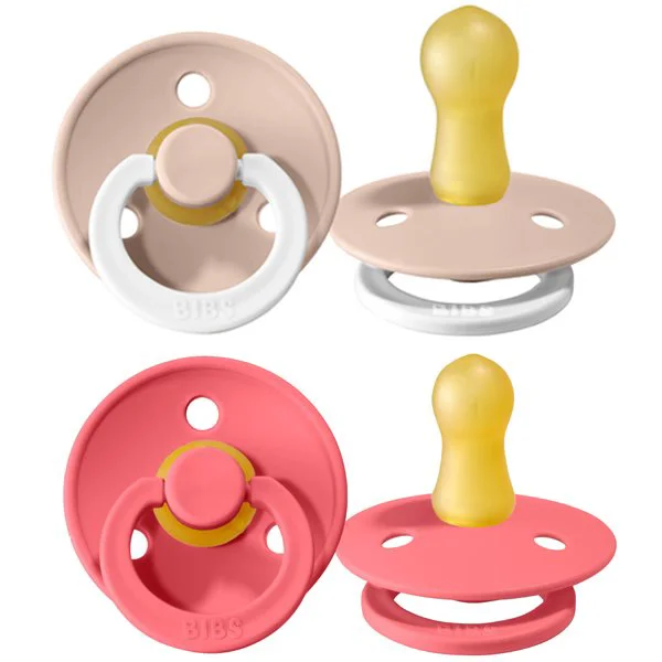 Set 2 suzete rotunde BIBS Blush Night/Coral din latex (6-18 luni) foto