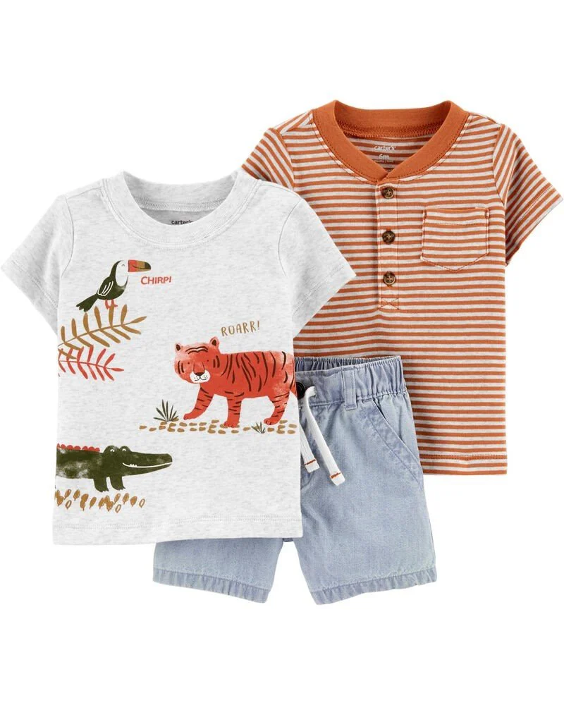 Carter's Set 3 piese Safari - Pantaloni scurti & 2 tricouri foto