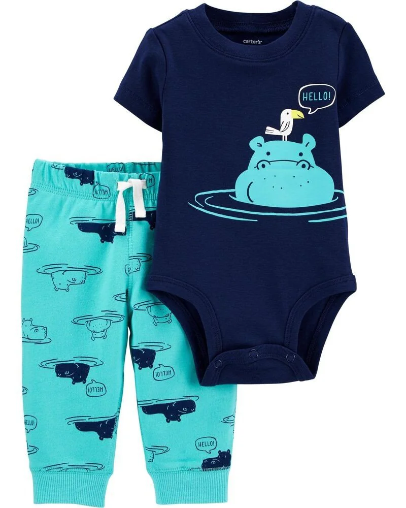 Carter's Set 2 piese Hipopotam - body si pantaloni foto