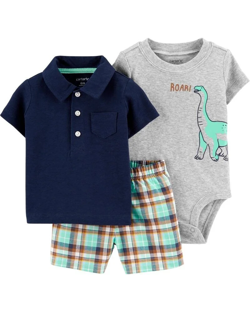 Carter's Set 3 piese Tricou polo, body & pantaloni scurti Dinozaur foto