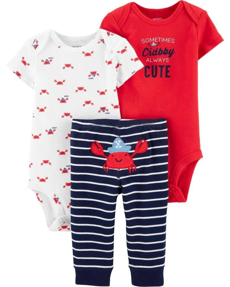 Carter's Set 3 piese Crab - 2 body-uri si pantaloni