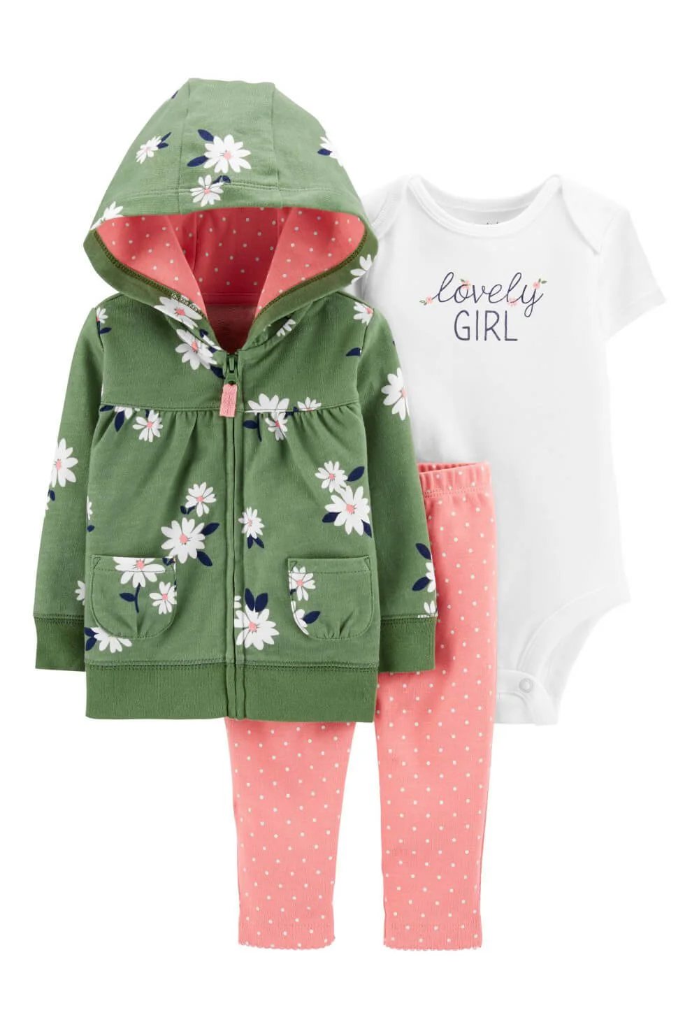 Carter's Set 3 piese Pantaloni, body si hanorac verde cu flori foto