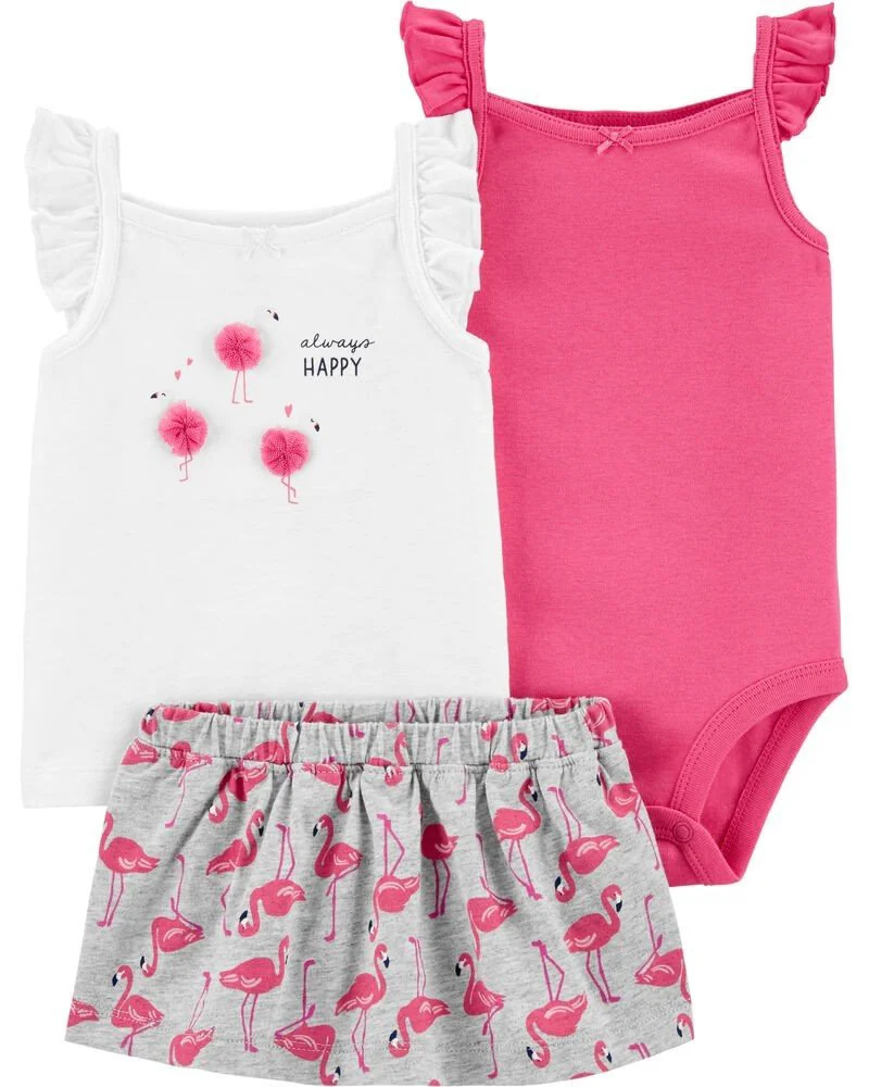 Carter's Set 3 piese Flamingo - body, top si fustita foto