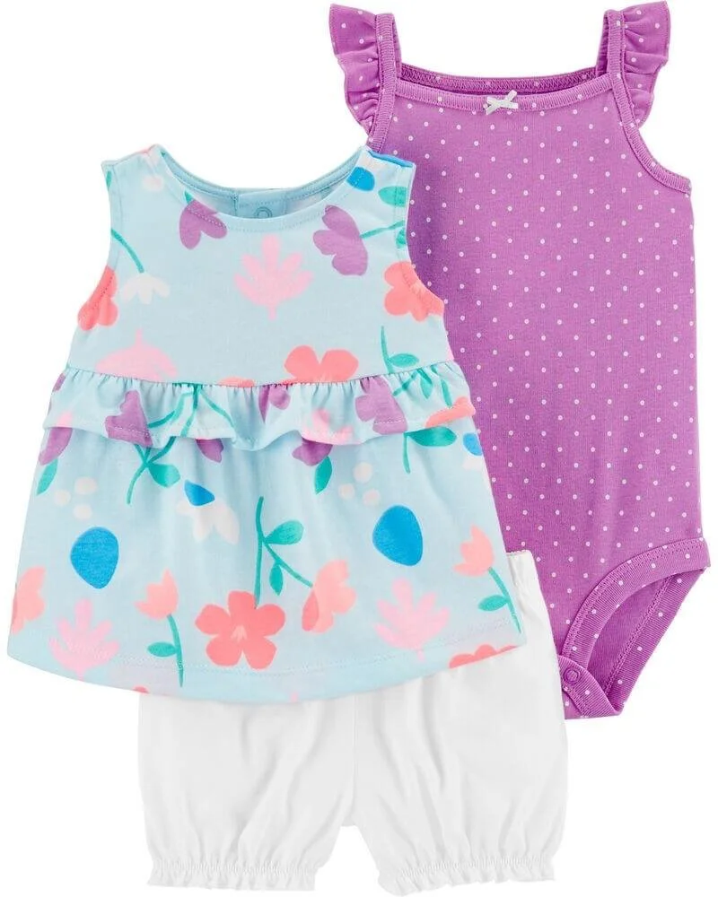 Carter's Set 3 piese Floricele - body, top si pantaloni scurti foto