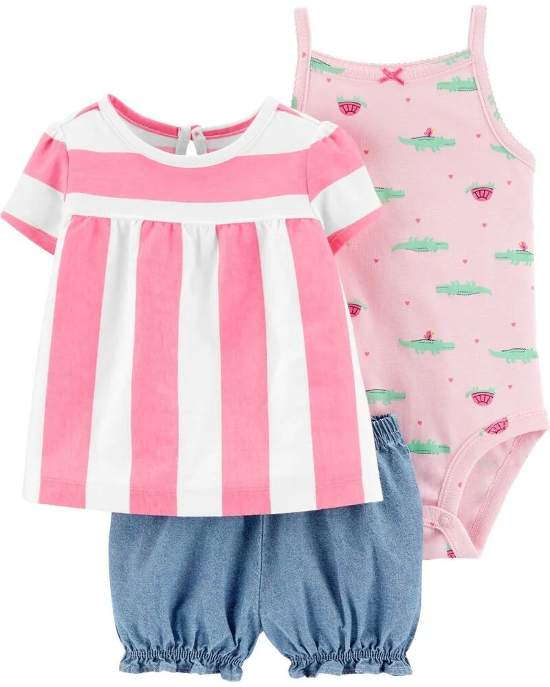 Carter's Set 3 piese Aligatori - body, top si pantaloni scurti foto
