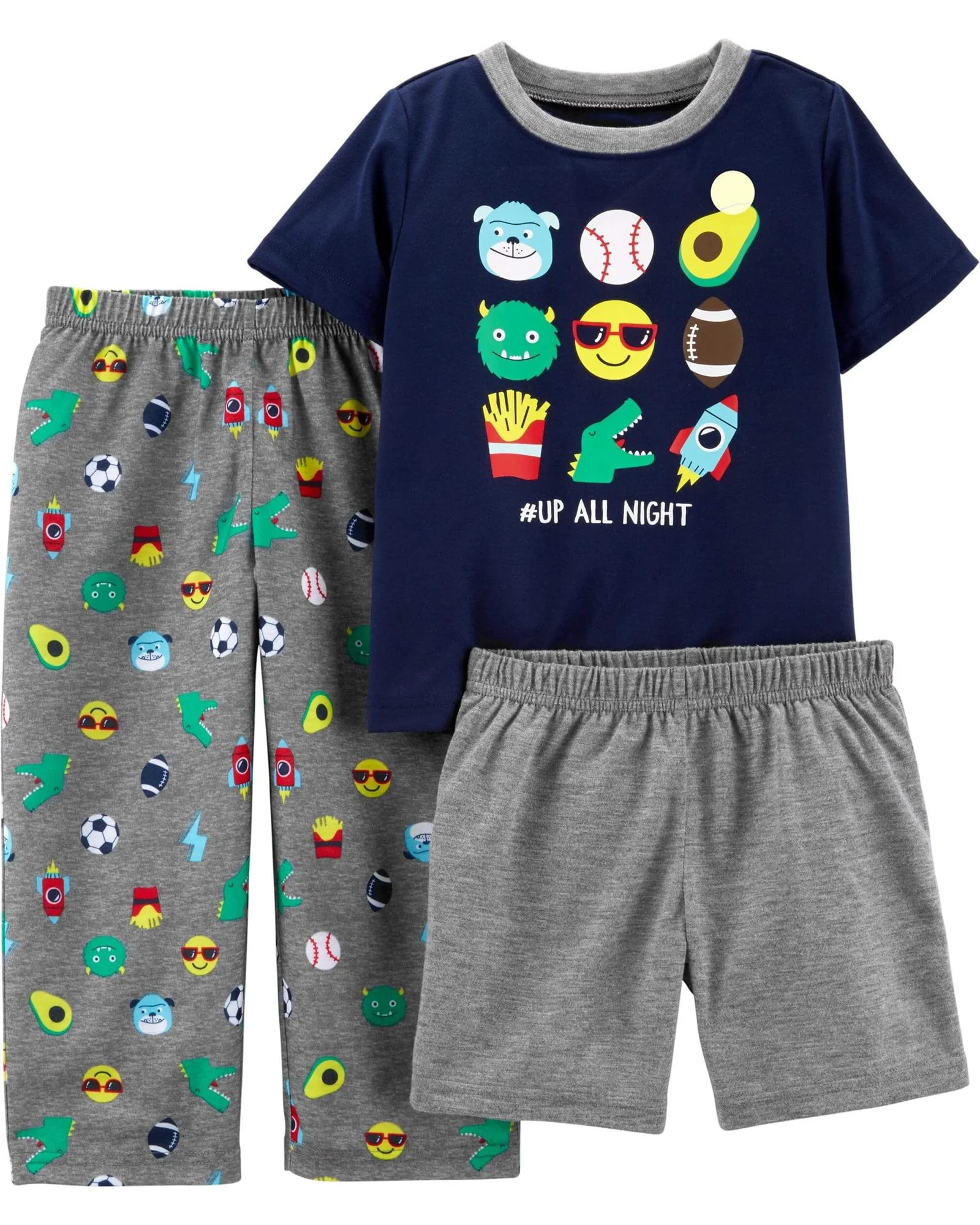 Carter's Set 3 piese Pijama Emoji - Tricou, pantaloni lungi si scurti foto