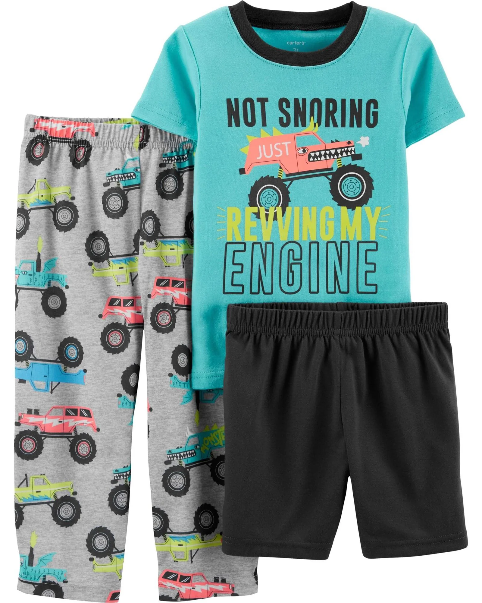 Carter's Set 3 piese Pijama Masina - Tricou, pantaloni lungi si scurti foto