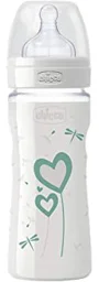 Бутылочка стеклянная Chicco Decorated Glass с силиконовой соской, 240 мл