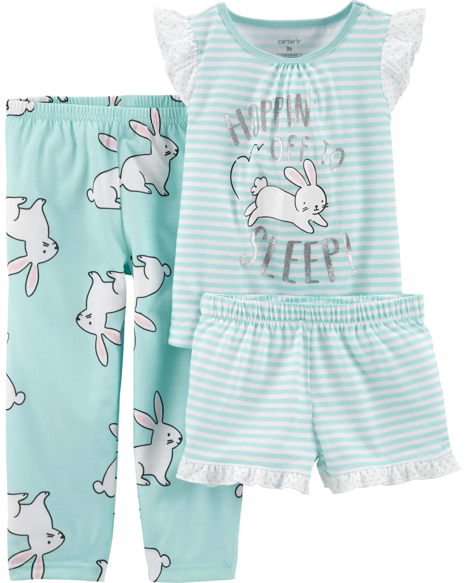 Carter's Set 3 piese Pijama Iepuras - Tricou, pantaloni scurti si lungi foto