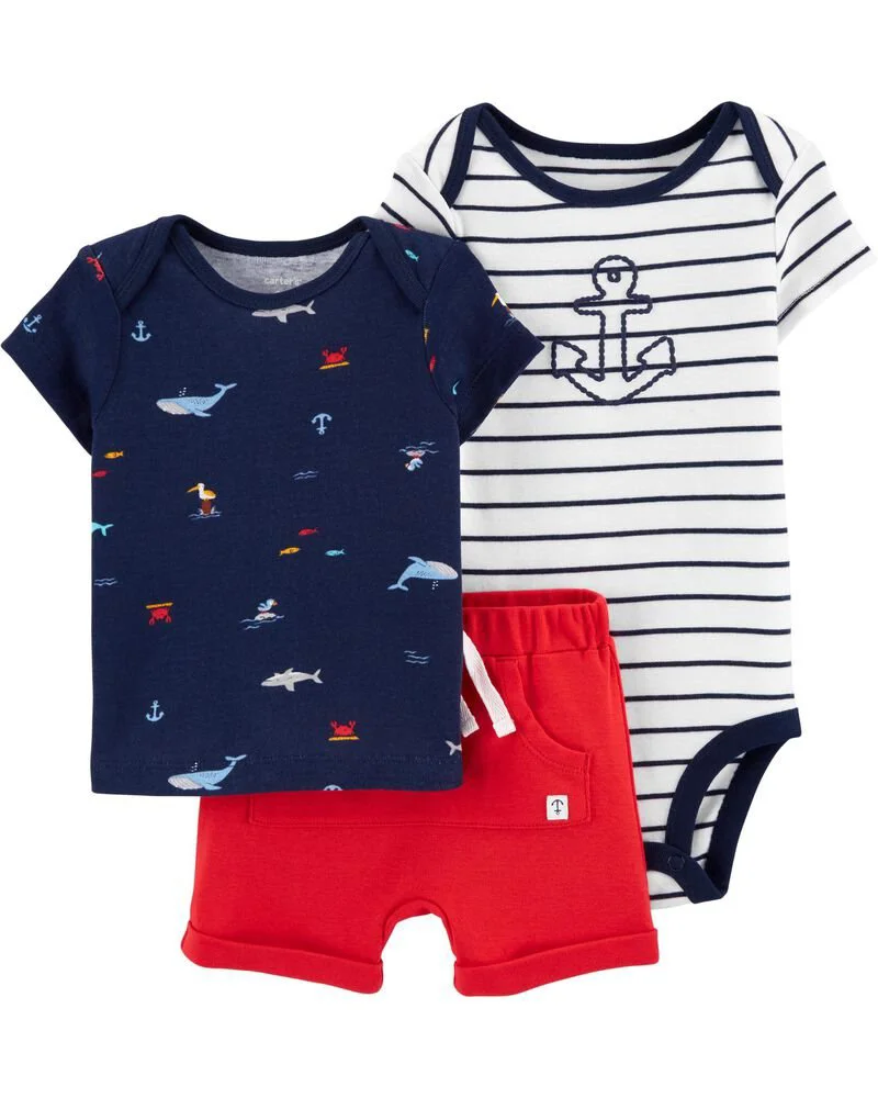 Carter's Set 3 piese Ancora - body, tricou si pantaloni scurti foto