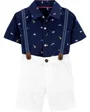 Carter's Set 3 piese Dino - Pantaloni scurti, camasa si bretele foto