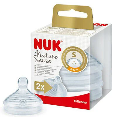 Соска NUK Nature Sense из силикона (0-6 мес.), размер S, 2 шт.
