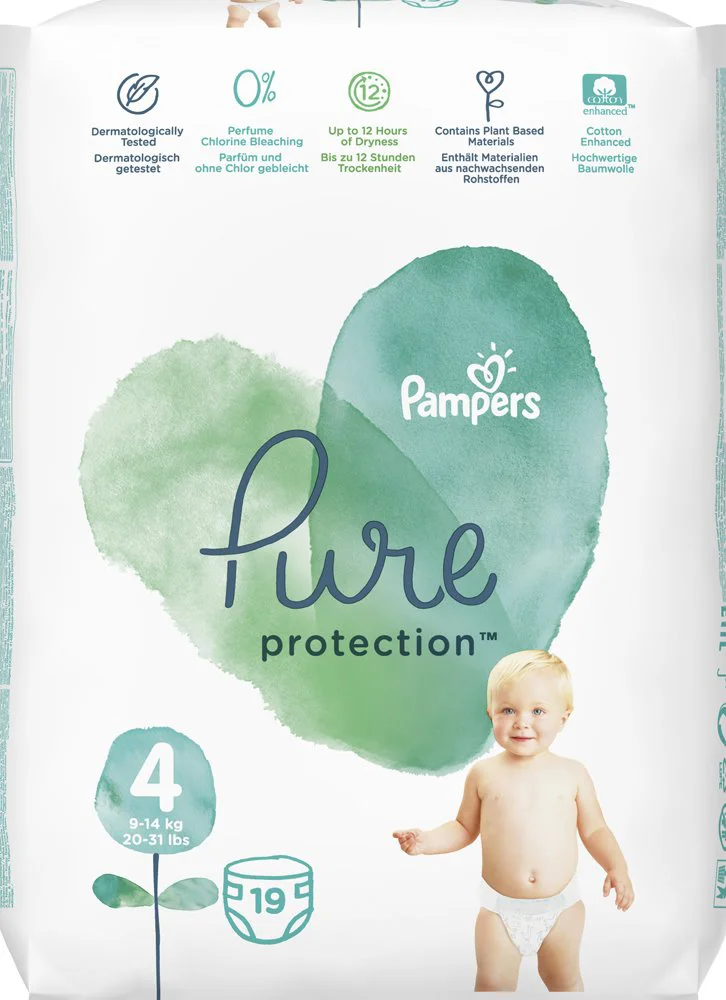 Scutece Pampers Pure Protection 4 (9-14 kg), 19 buc. foto