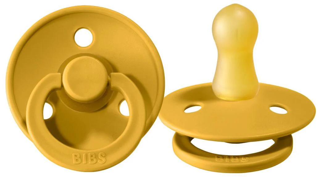 Suzeta rotunda BIBS Mustard din latex (0-6 luni) foto