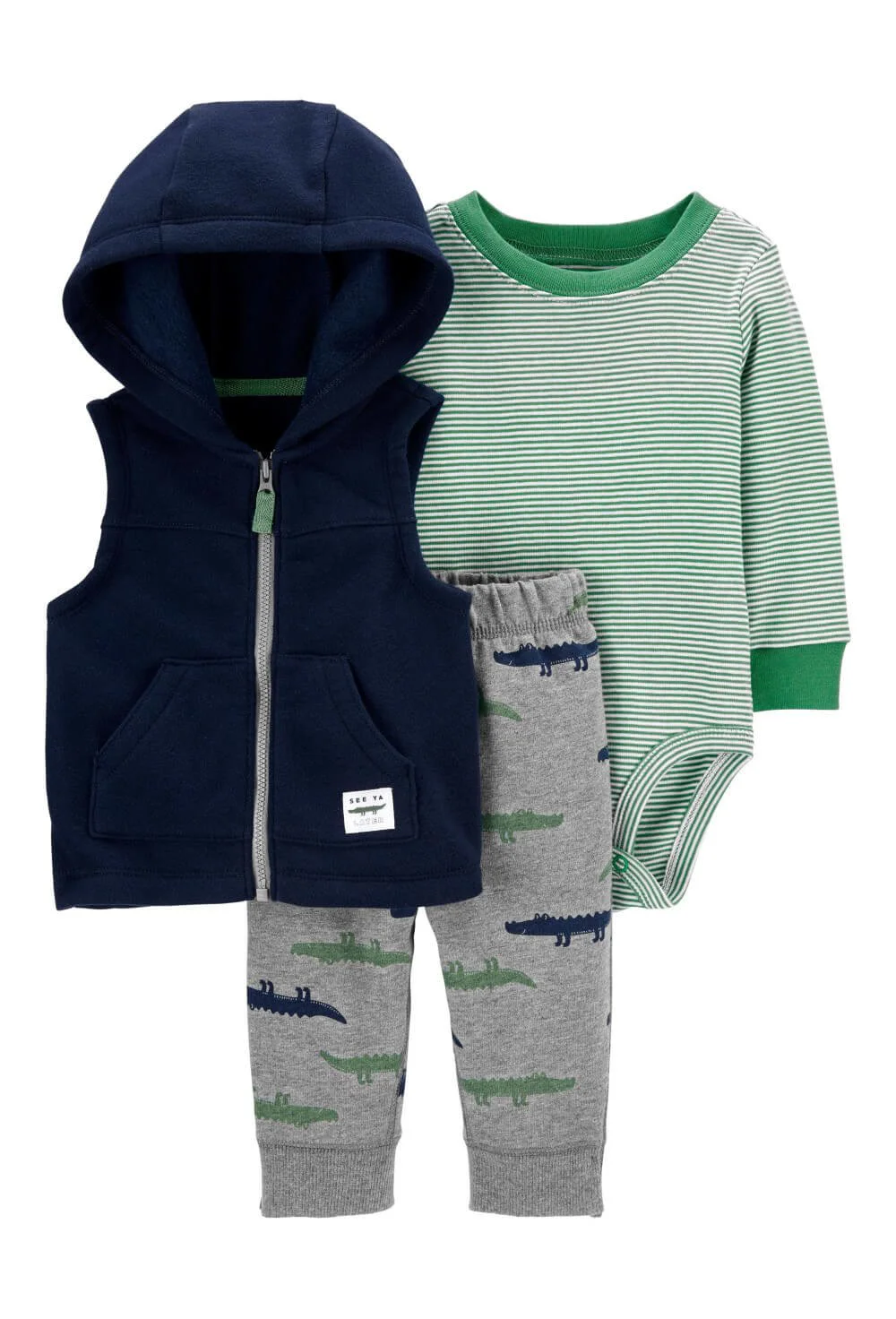 Carter's Set 3 piese Aligator - vesta, body si pantaloni foto