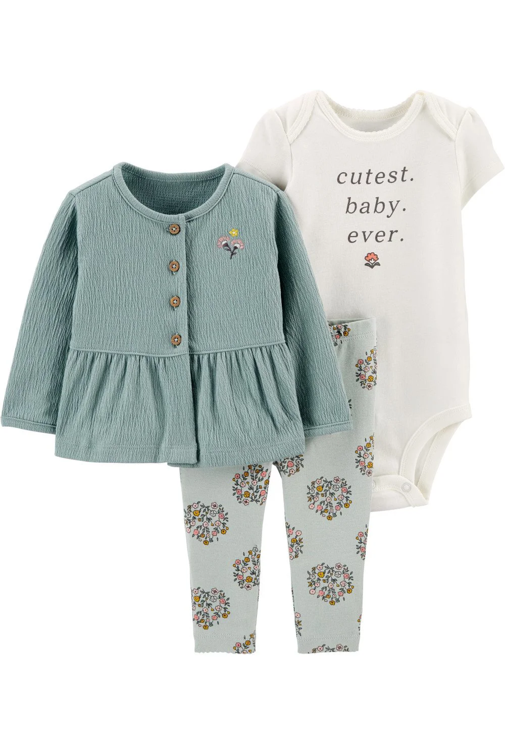 Carter's Set 3 piese - cardigan, body si pantaloni cu flori foto