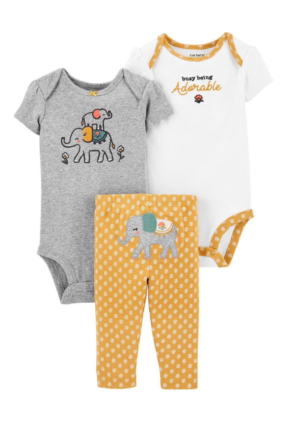 Carter's Set 3 piese bebe Elefant - 2 body si pantaloni foto