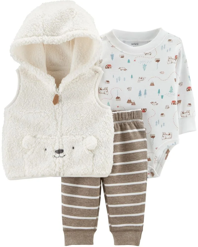 Carter's Set 3 piese Ursulet - body, vesta si pantaloni foto