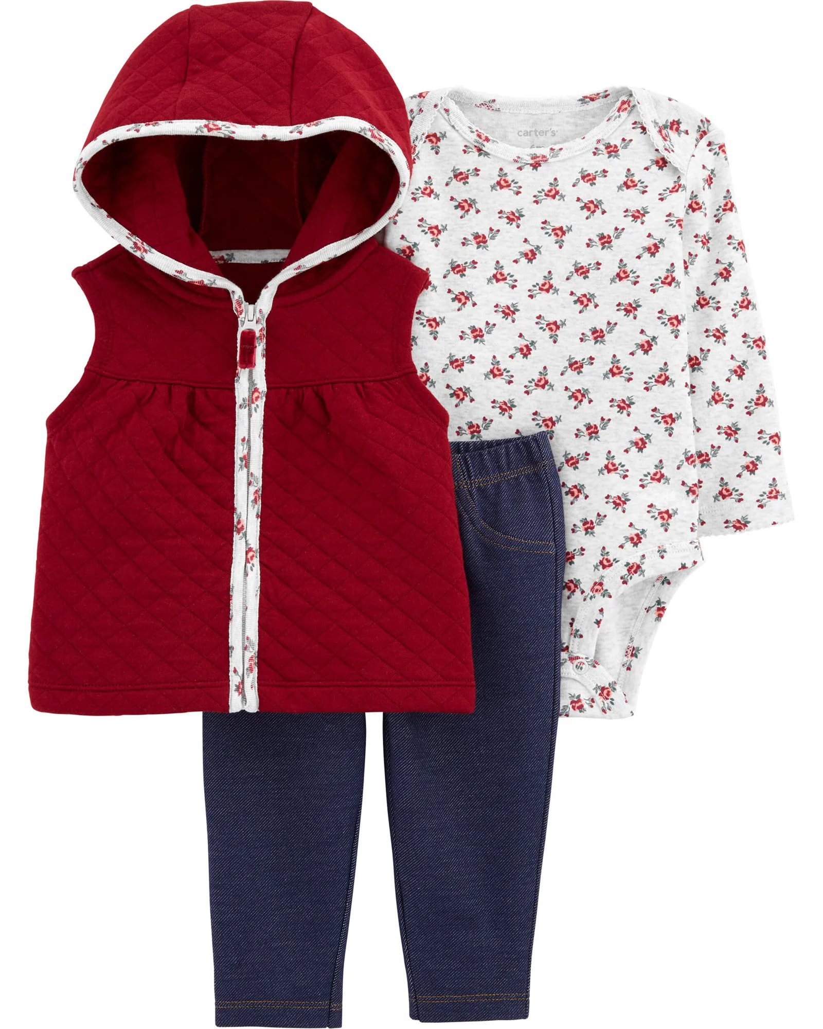 Carter's Set 3 piese Flori - vesta, pantaloni si body foto