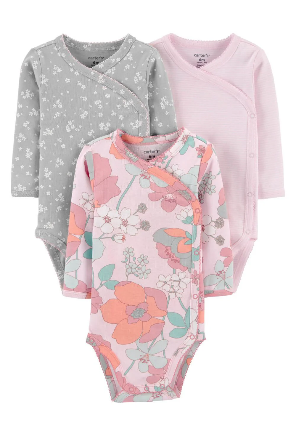 Carter's Set 3 piese Flori - body cu capse laterale foto
