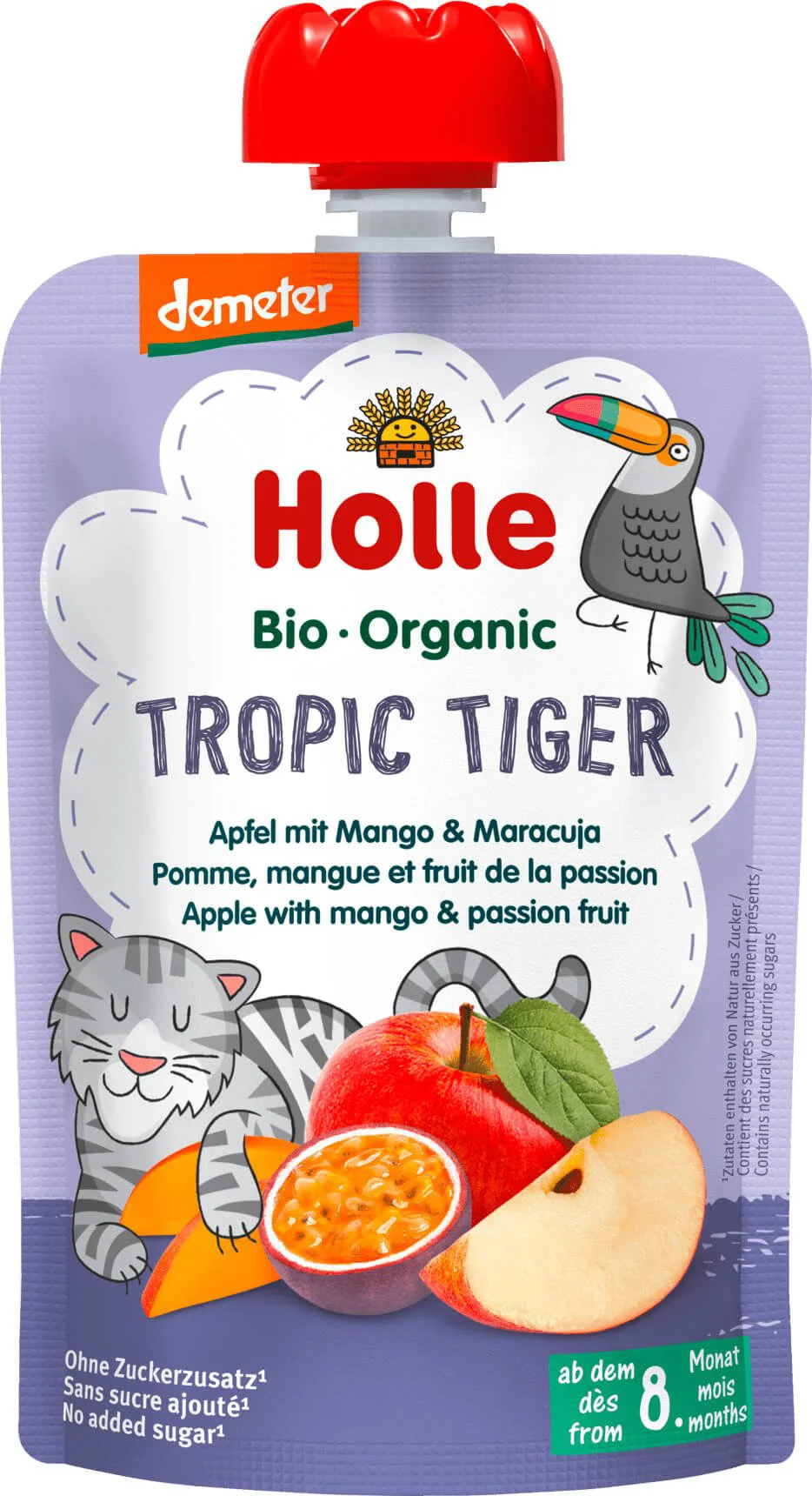 Piure Holle Tropic Tiger de mere, mango si fructul pasiunii (8+ luni), 100 g