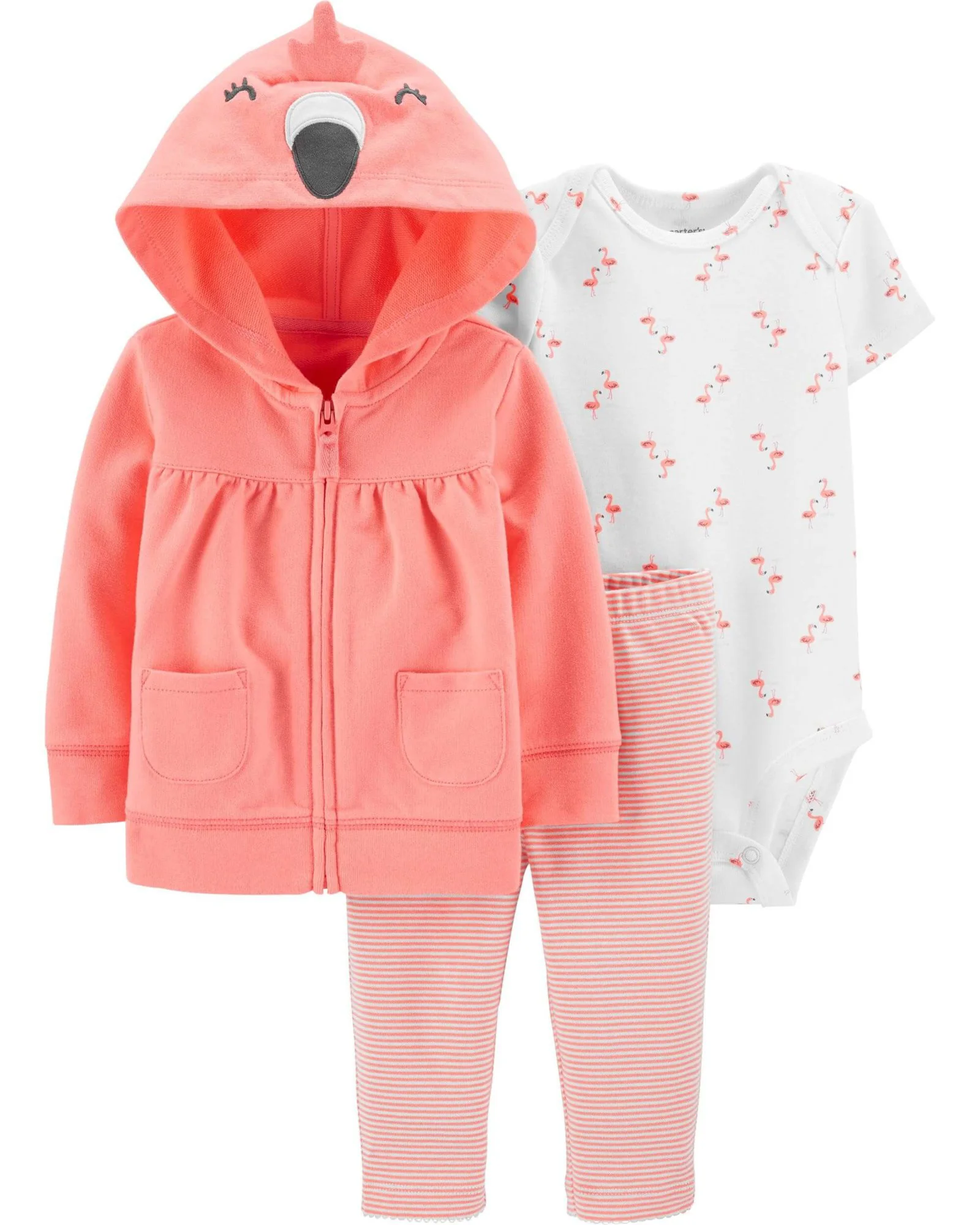 Carter's Set 3 piese Flamingo - hanorac, pantaloni si body foto
