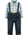 Carter's Set 3 piese Pantaloni, body tip camasa in carouri si bretele foto