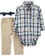 Carter's Set 3 piese Pantaloni bej, body tip camasa in carouri si papion foto