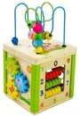 Cub educational LEANTOYS din lemn cu sorter si labirint