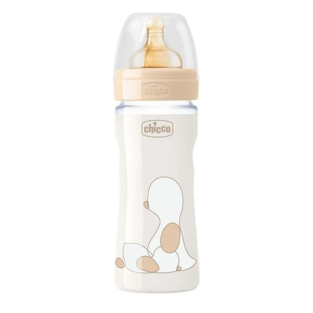 Бутылочка стеклянная Chicco Original Touch с латексной соской (0+ мес.), 240 мл