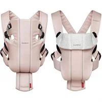 Marsupiu anatomic BabyBjorn Mini Dusty Pink cu pozitii multiple de purtare, bumbac