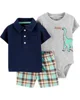 Carter's Set 3 piese Tricou polo, body & pantaloni scurti Dinozaur foto