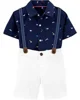 Carter's Set 3 piese Dino - Pantaloni scurti, camasa si bretele foto