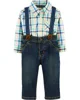 Carter's Set 3 piese Pantaloni, body tip camasa in carouri si bretele foto
